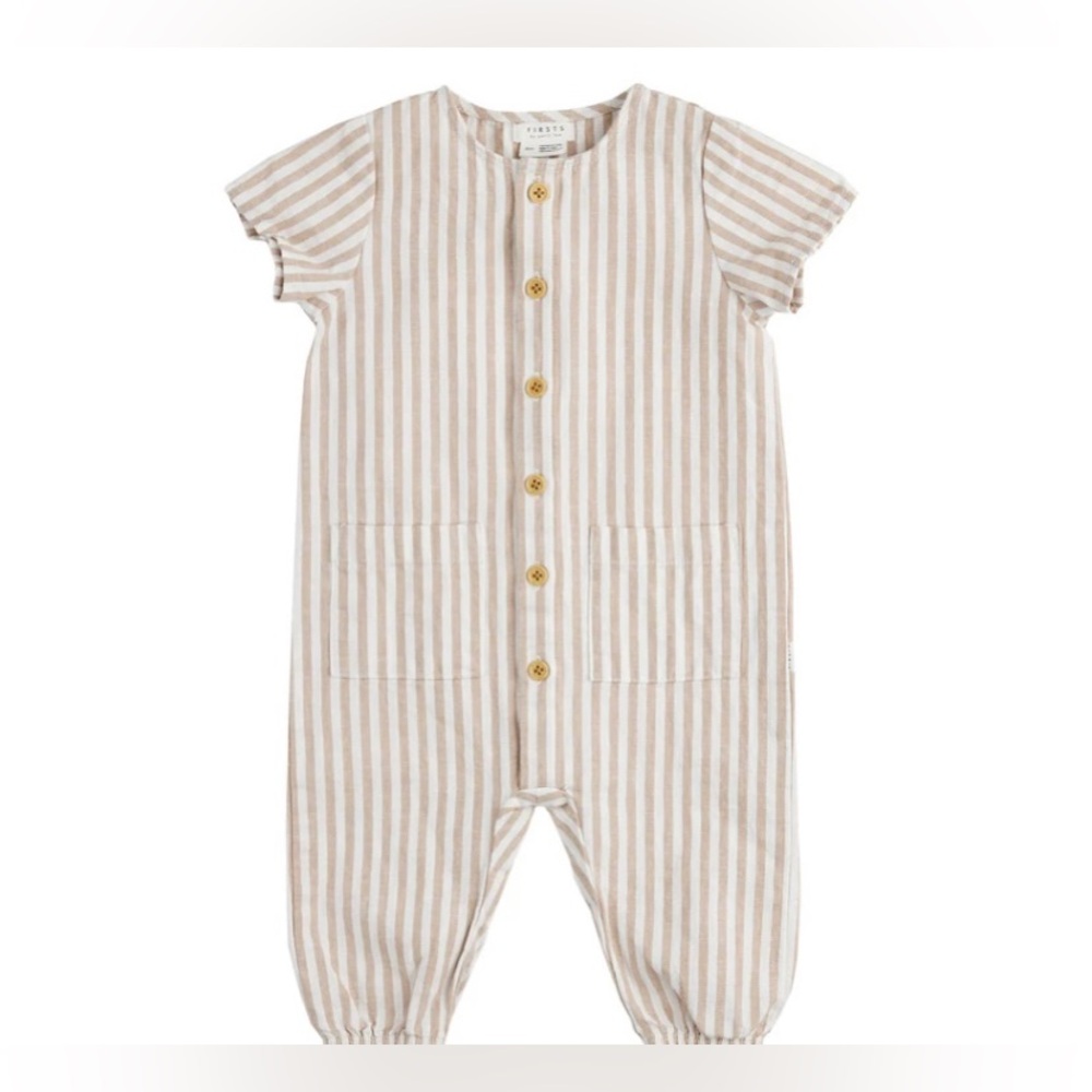 Firsts by Petit Lem Romper Taupe Hatch Playsuit NWT Size 12 months